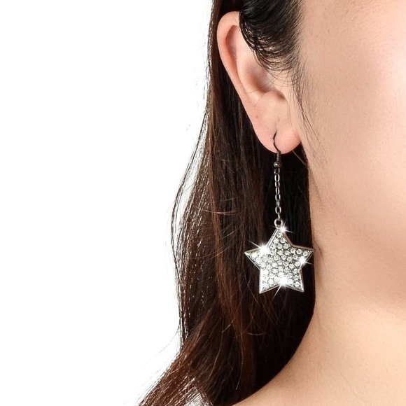 Any 2/$20! Gunmetal Pave Crystal Star Earrings - Picture 2 of 7